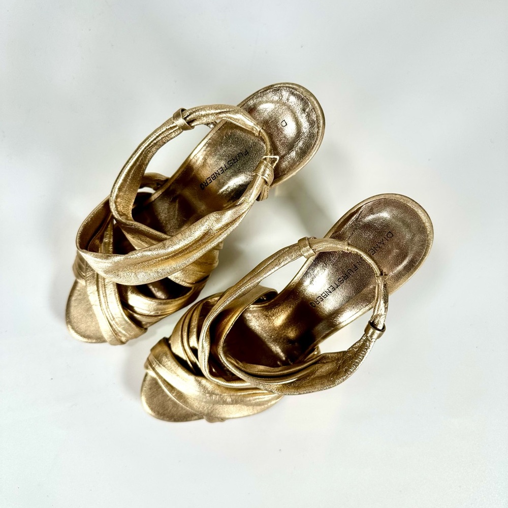 Diane Von Furstenberg Gold Strappy Heels Sandals Size: 7 B - Picture 5 of 10